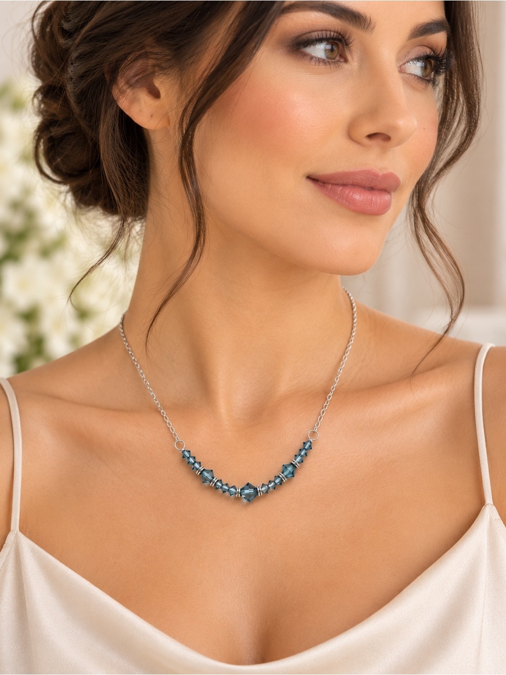 Handmade Swarovski Indian Sapphire Crystal Silver Necklace